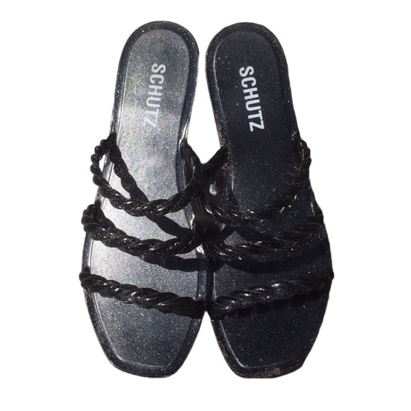 Schutz Diana Glitter Trio-Strap Jelly Slide Sandals - Picture 1 of 10